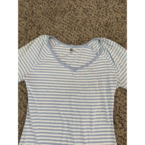 Gap Women's White Blue Stripped Quarter Sleeve Top Size Medium - Picture 2 of 7